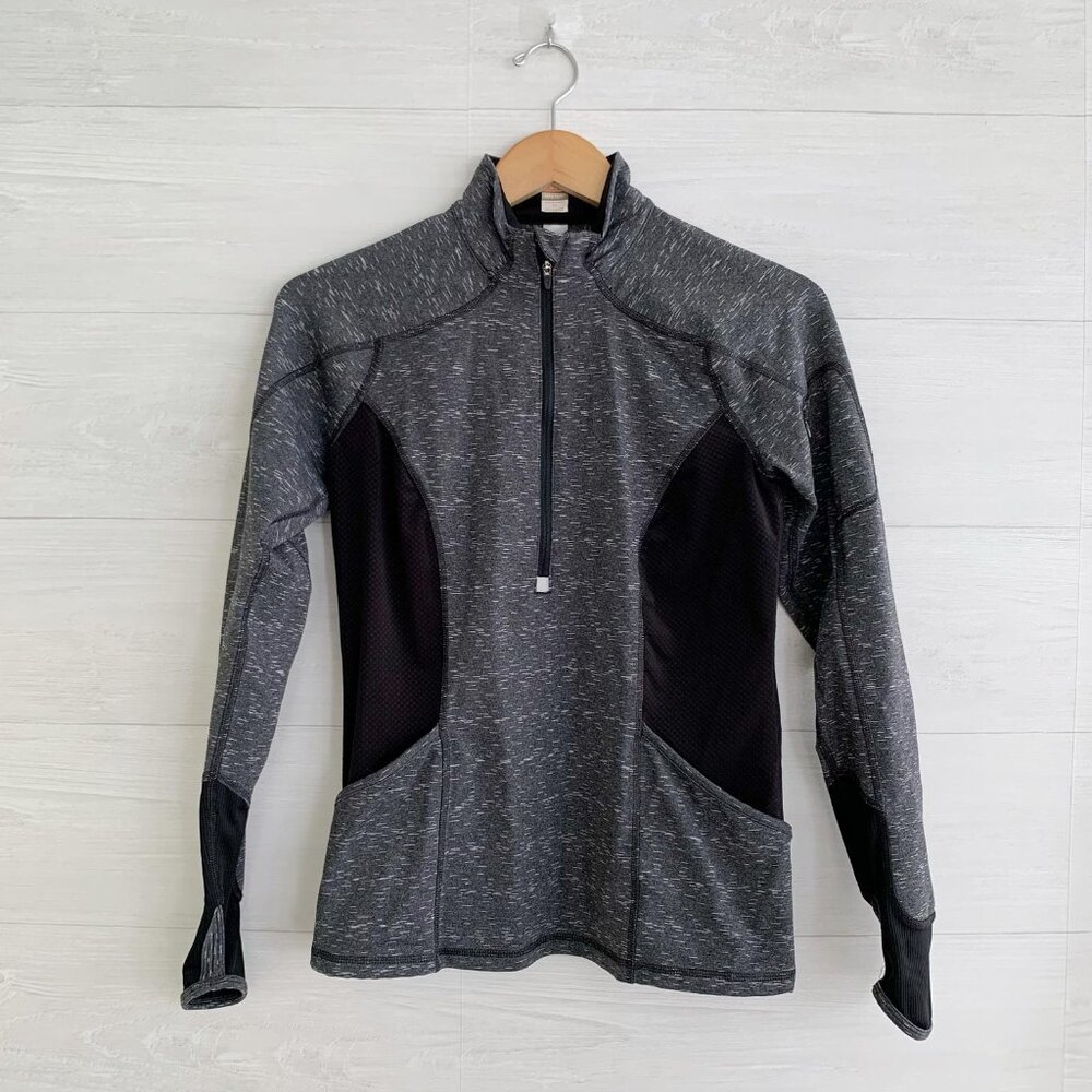 Lucy Tech Gray heather 1/2 zip active pullover zip pocket thumbholes, S